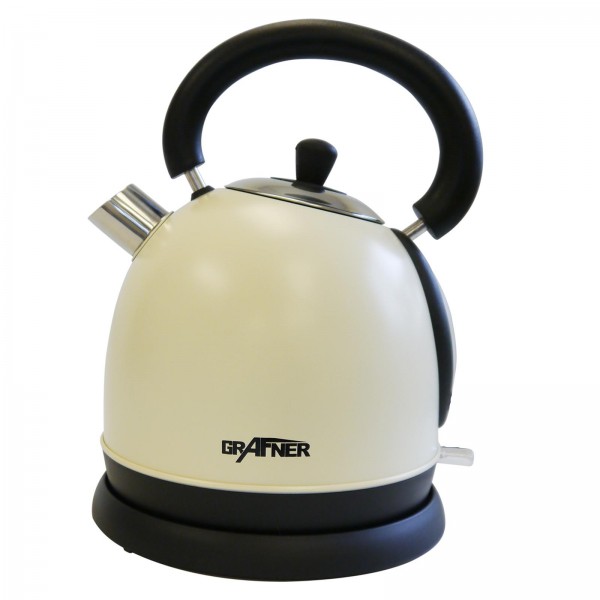 Grafner® Retro Edelstahl Wasserkocher beige 2200 Watt 1,8 Ltr.