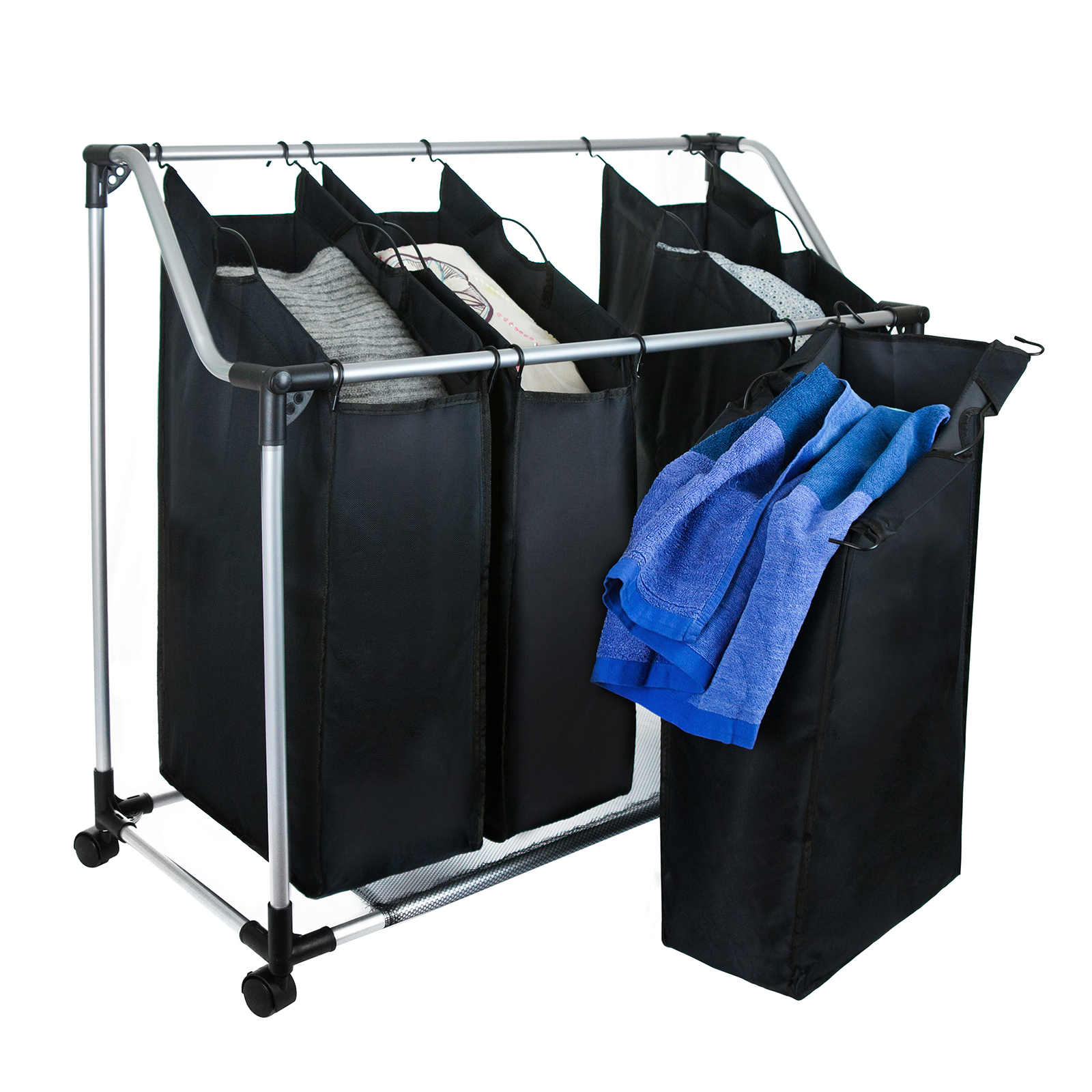 Wäschesortierer mit 4 Fächern Wäschekorb Wäschesammler Wäschebox schwarz 