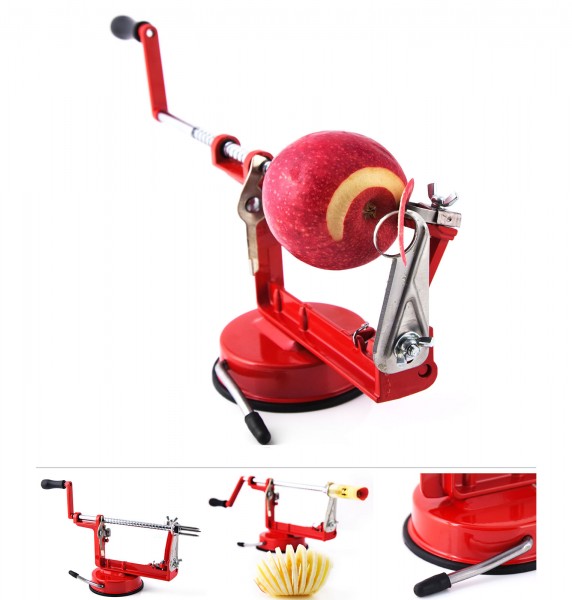 Grafner® 3in1 Apfelschälmaschine mit Edelstahlklinge rot Apfelschäler Apfelentkerner Apfelschneider