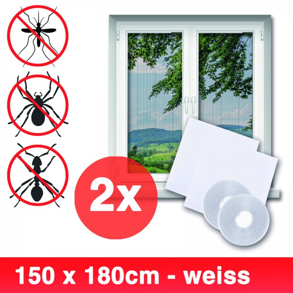Grafner® 2er Set Insektenschutz Fliegengitter Fenster 150x180cm mit Klettband IS10904 weiß