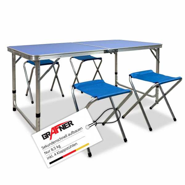 Grafner Campingtisch-Set 5 tlg. | incl. 4 Stühle höhenverstellbar | 120 x 60 x 70 cm | CT11136