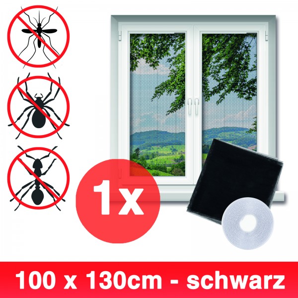 Grafner® Insektenschutz Fliegengitter Fenster 100x130cm mit Klettband IS10903 schwarz