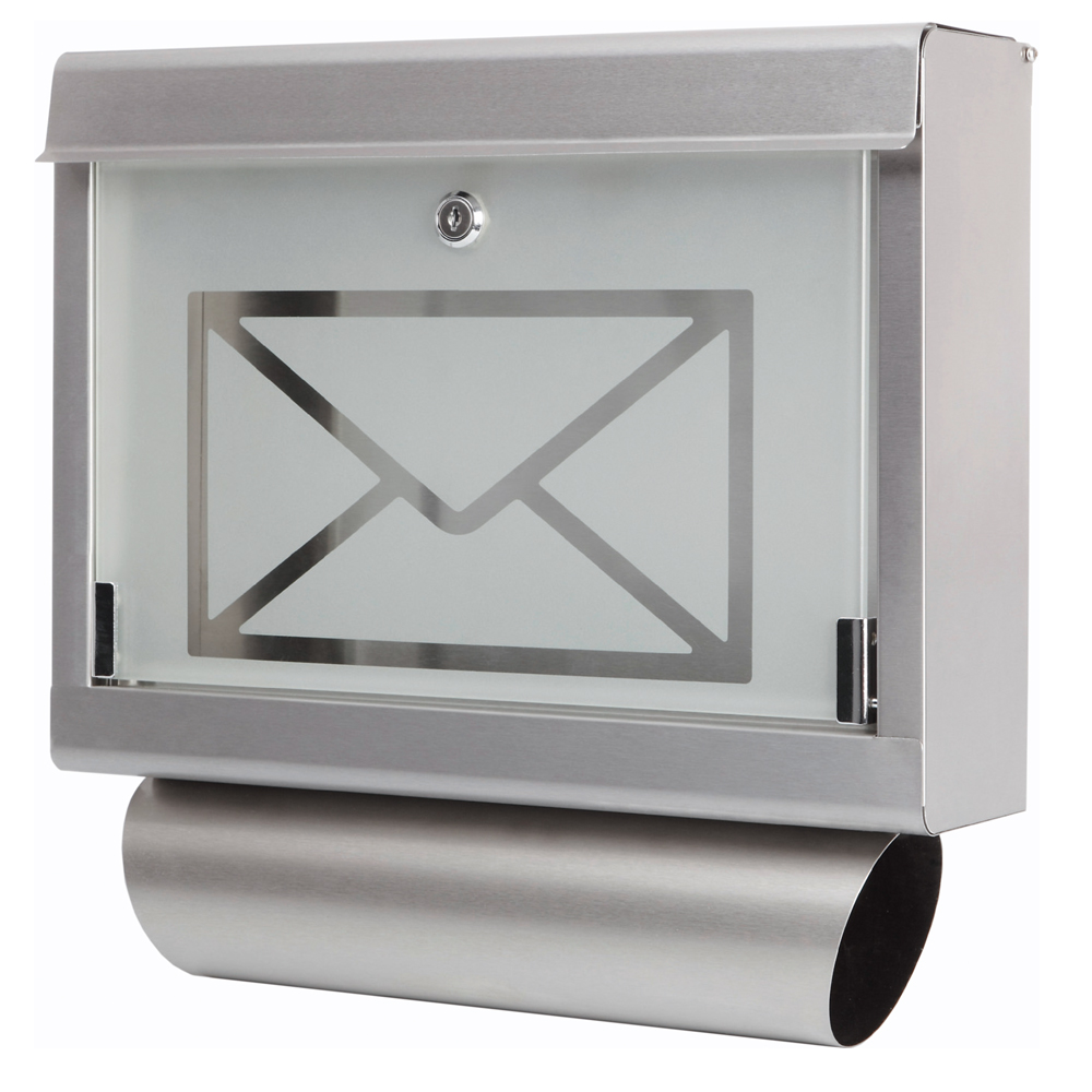 Zeitungsrolle silber Edelstahl Design Briefkasten Postkasten mit Sichtfenster