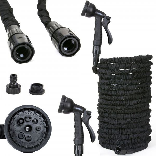 Grafner Flexibler Gartenschlauch Klickanschluss schwarz 30 m 8-fach Brause FG10695